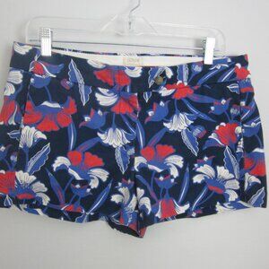J Crew Womens 8 Navy Blue Red White Shorts Floral Flat Front 100% Cotton M